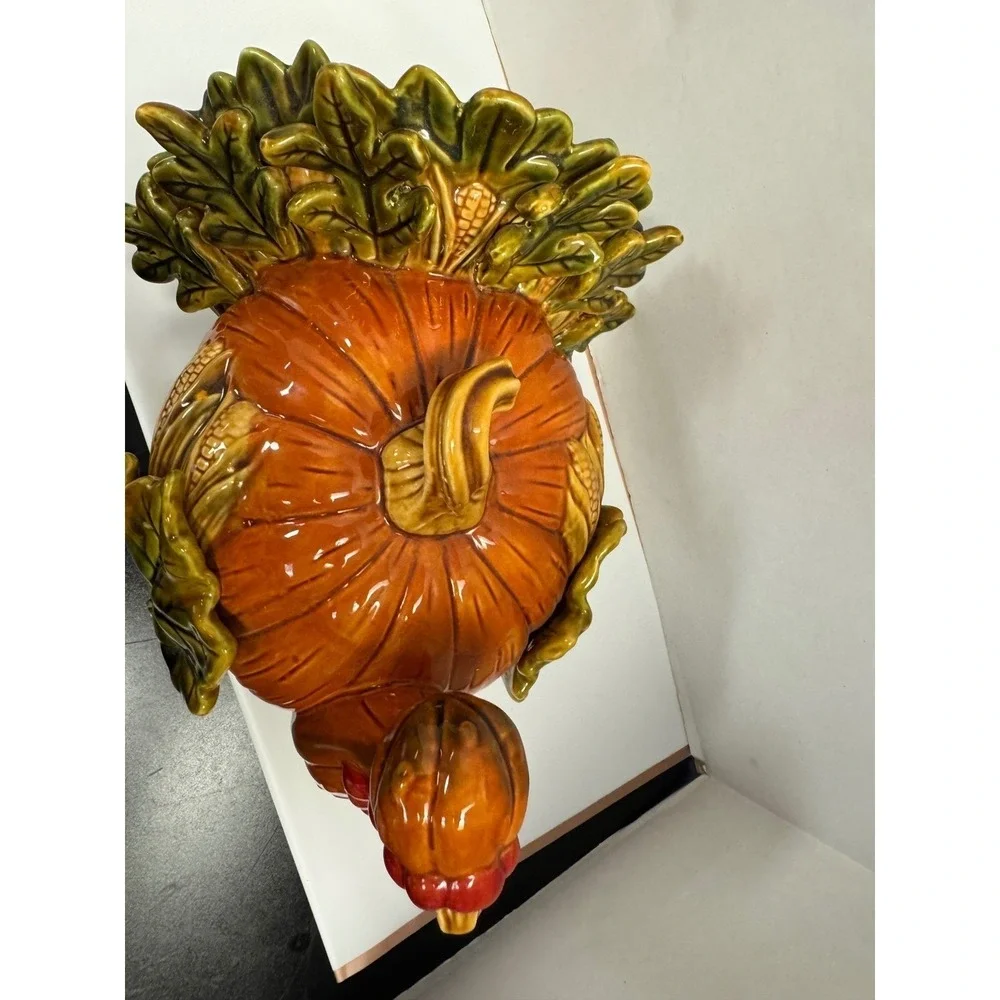 Ceramic Turkey Pumpkin‎ Figurine Thanksgiving Harvest Decor Glazed Centerpiece